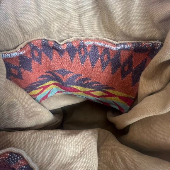 Vintage Handmade 12"X 12" Red Orange Southwestern Wool Boho Hippie Tote Bag - Picture 15 of 16